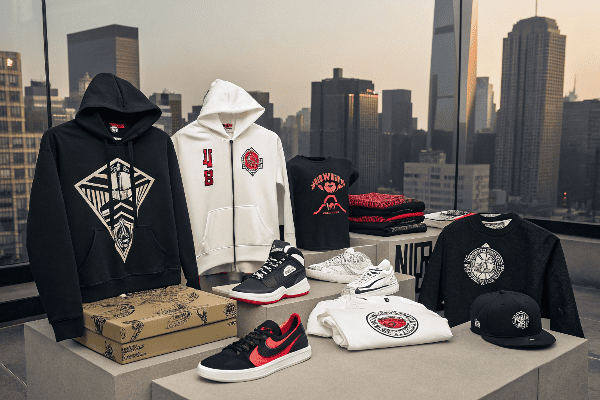 Various streetwear brand products and logos