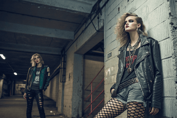 Indie sleaze fashion collection showing layered styling