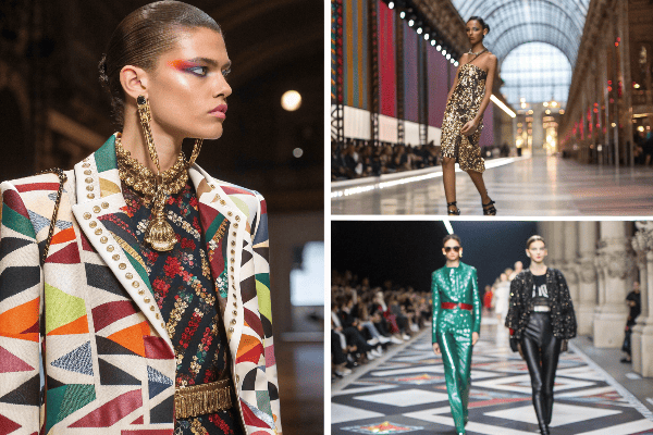 Paris Fashion Week 2025 runway showing diverse models in colorful maximalist designs