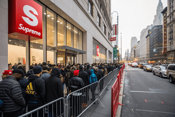 Supreme store with people waiting in line
