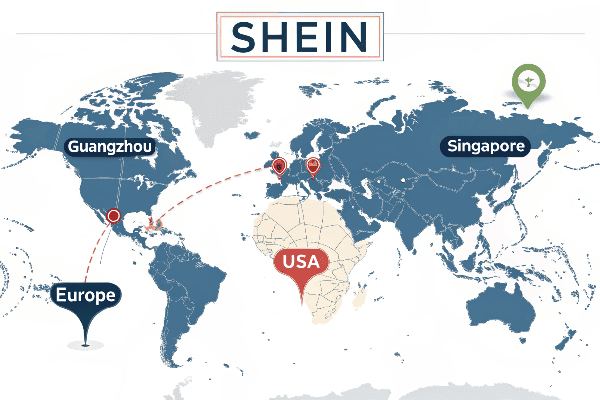 Map showing Shein's global headquarters and office locations