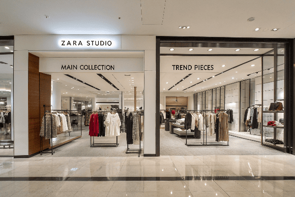 Zara store front with clothing displays