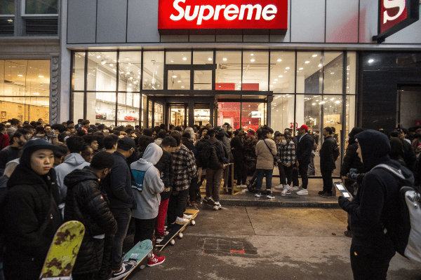 Supreme clothing with authentication elements highlighted
