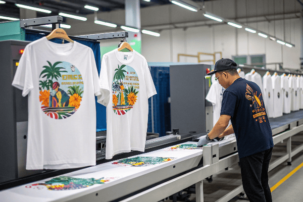 Custom printed T-shirts in production