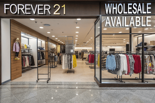 Forever 21 storefront with wholesale signage