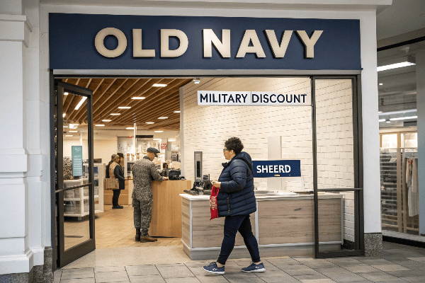 Old Navy storefront with military discount signage