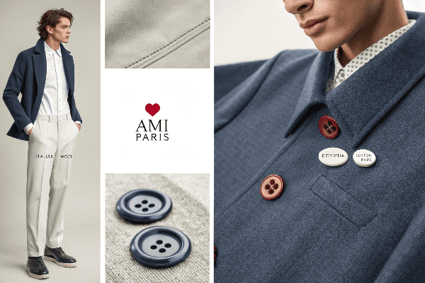 Close-up of AMI Paris garment showing fabric and stitching details