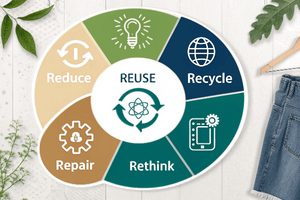 Infographic showing the 5 R's of sustainable fashion cycle