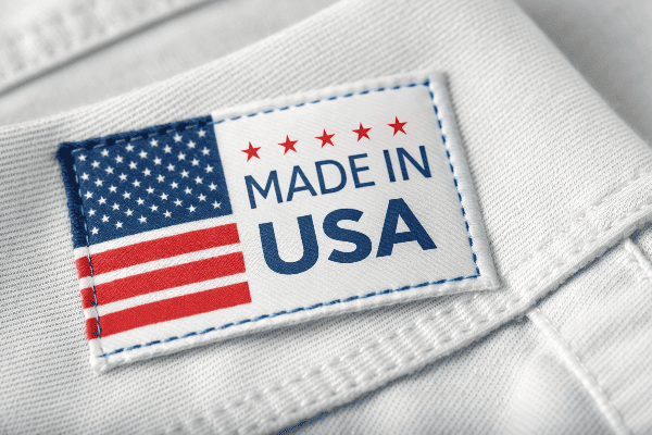 American flag on clothing label