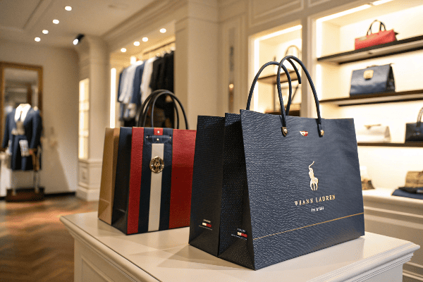 Ralph Lauren and Tommy Hilfiger store fronts showing brand aesthetics