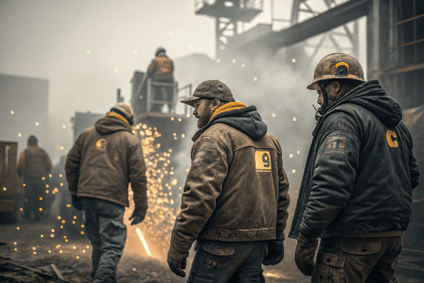 Workers wearing Carhartt and Dickies in various job sites