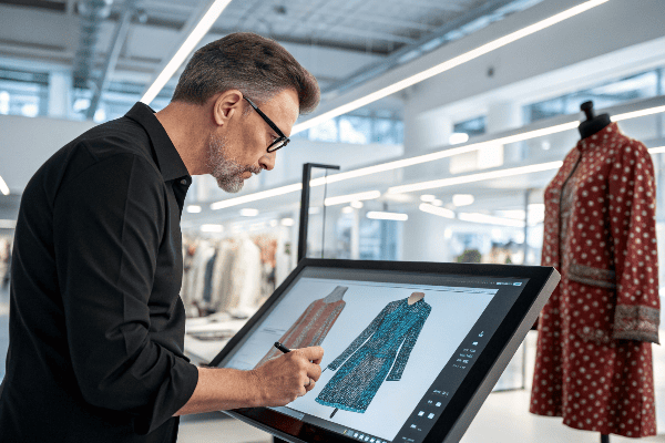 Designer using digital sampling technology on a computer