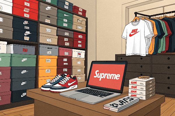 Supreme store exterior with line of customers waiting
