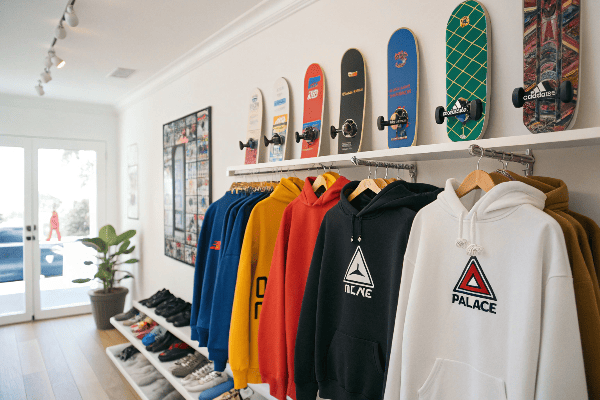 Palace store with line of customers waiting for new release