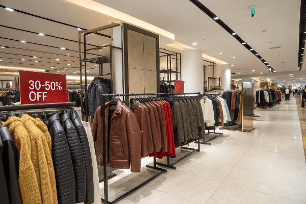 Zara clothing racks with sale items