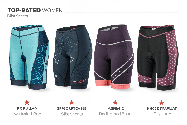 Various top-rated women's bike shorts from popular brands