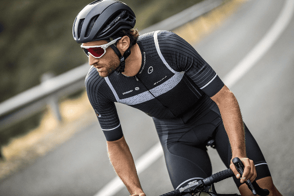 Professional cyclist wearing high-end cycling bib