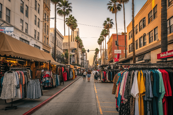 Fashion district in Los Angeles with wholesale garment shops
