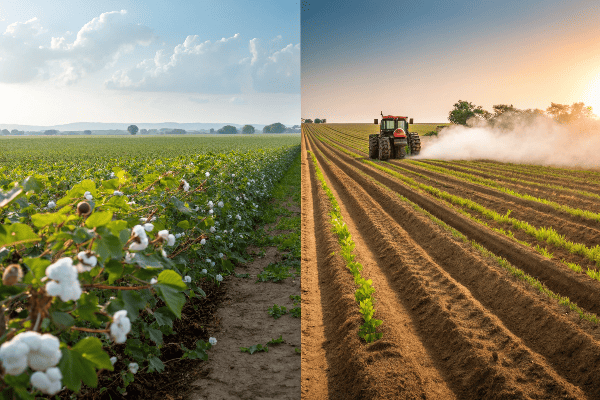 Organic cotton field comparison