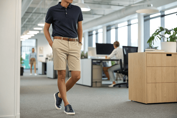 Professional wearing chino shorts in office