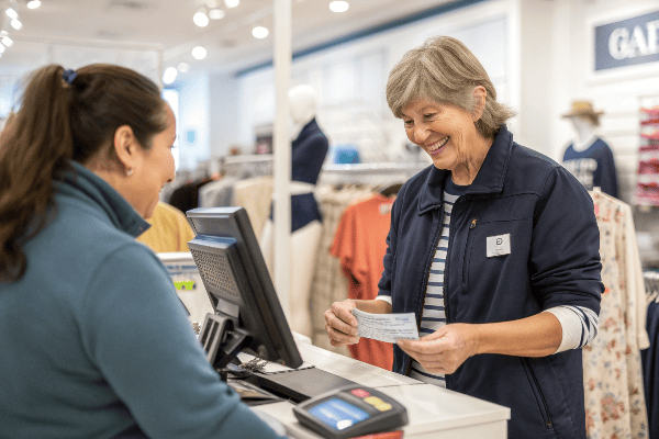 Old Navy employee using discount at checkout