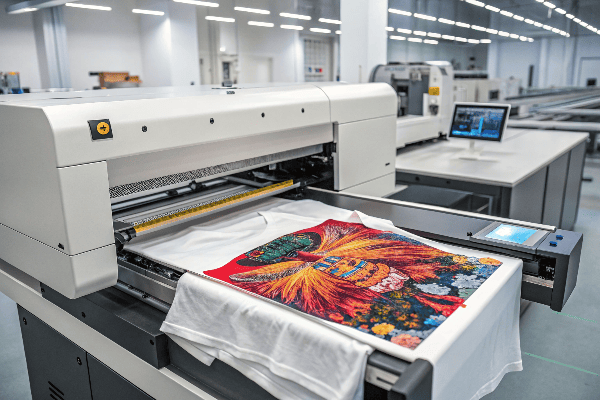 DTG printer in action printing a complex design