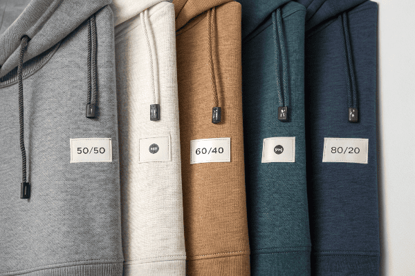 Various blend ratios of hoodie fabrics