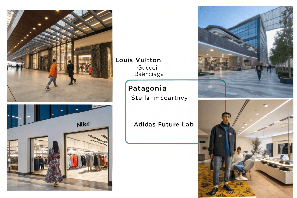 Top global fashion brands collage showing luxury and [sustainable fashion](https://decgarment.com/what-are-the-sustainable-fabric-trends-shaping-how-eco-friendly-clothing-brands-choose-materials/)[^1] items