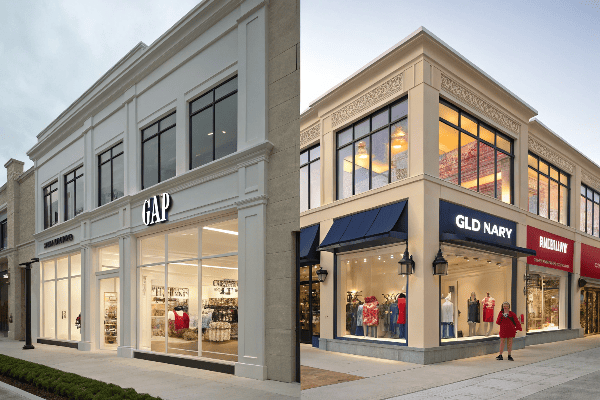 Side by side comparison of Gap and Old Navy storefronts