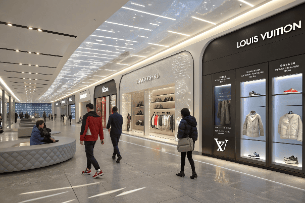 Diverse customers shopping for popular fashion brands in a modern retail environment