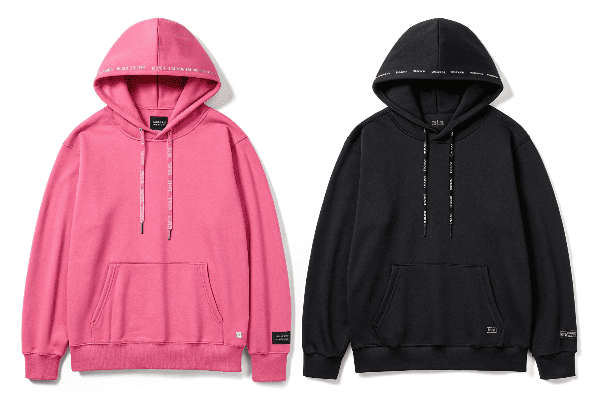 Pink and black Sp5der hoodies side by side comparison