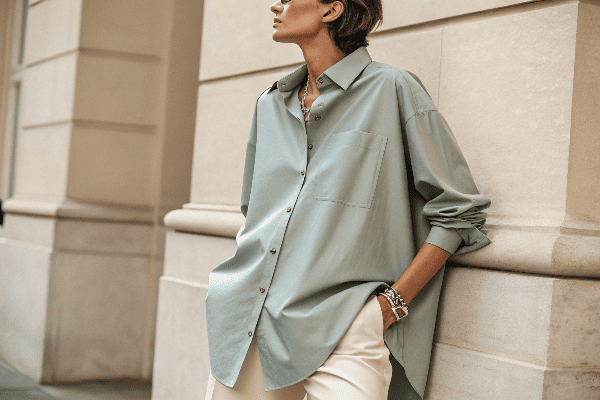 Person wearing stylish oversized shirt