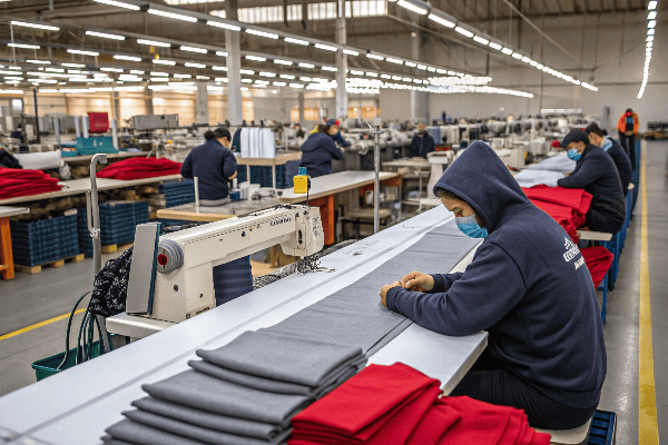 Hoodie manufacturing factory with production lines