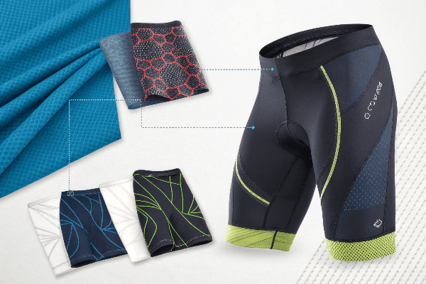 Various technical fabrics used in bike shorts manufacturing
