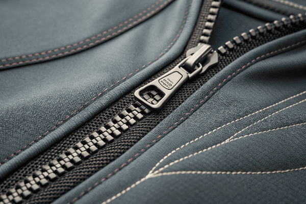 Close-up of zipper stress points on athletic wear