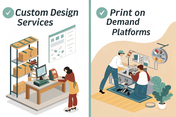 Comparison of custom design workshop vs print-on-demand digital interface
