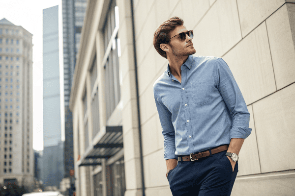 Tall slim person wearing oversized shirt