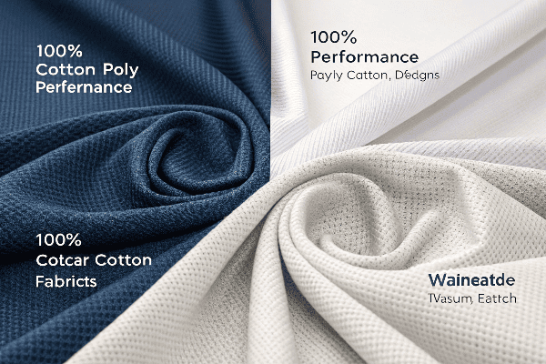 Close-up of different t-shirt fabric types showing texture details