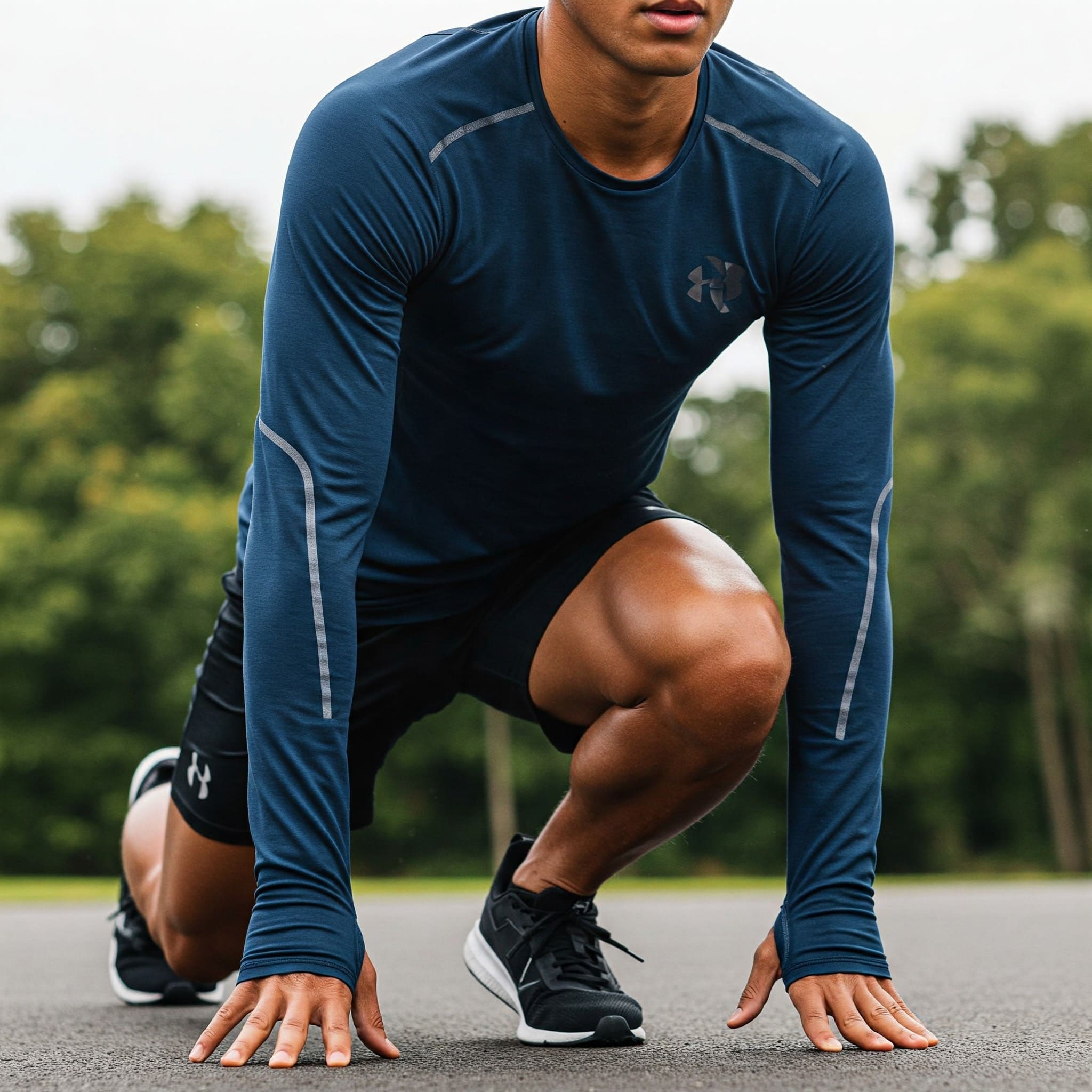 Person exercising in long-sleeve athletic shirt