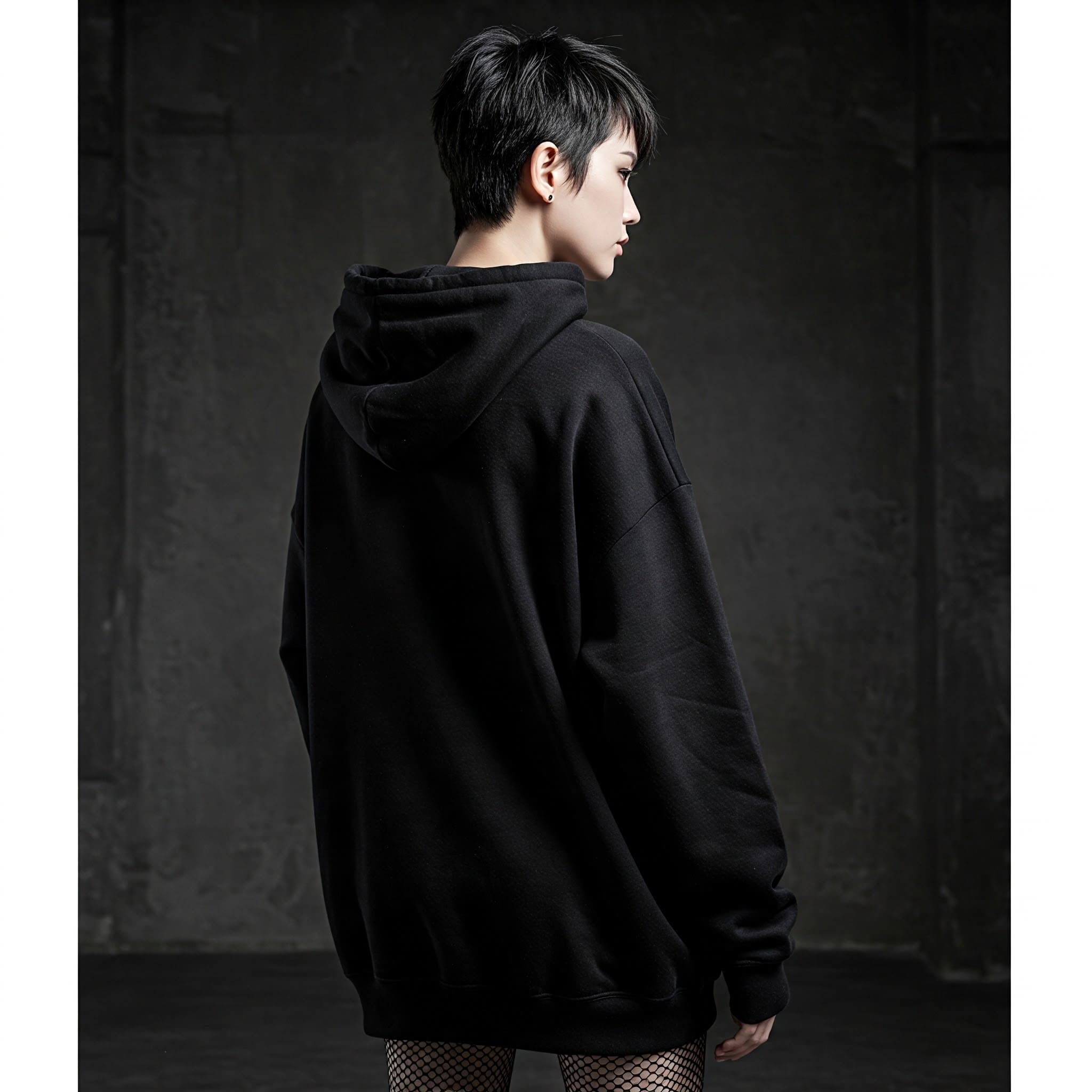 Woman wearing oversized men's hoodie