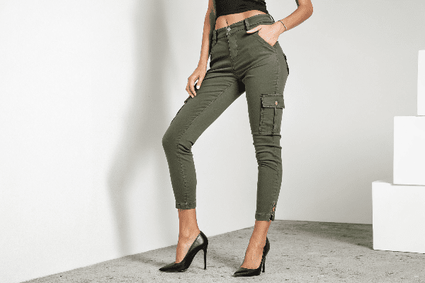 Petite woman in cargo pants