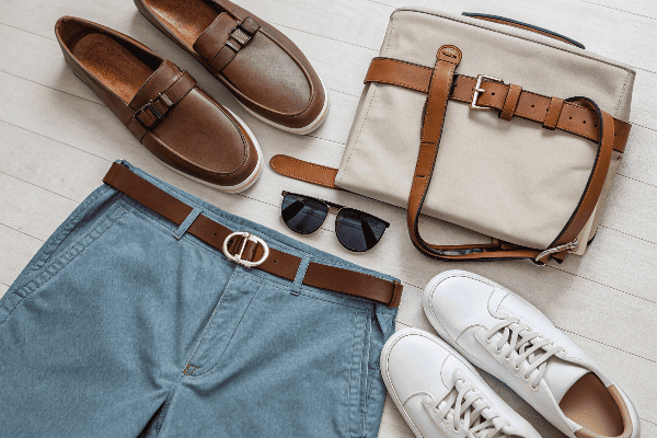 Close-up of accessories paired with Bermuda shorts outfit