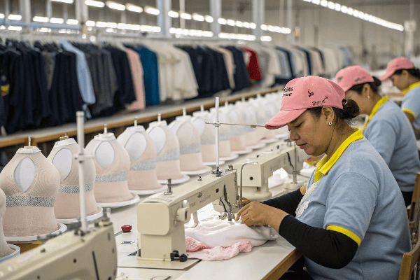 Lingerie production line workers